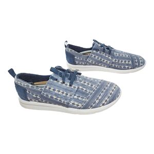 Toms Womens Size 9 Blue Print Lace Up Sneakers Shoes Great Used Condition